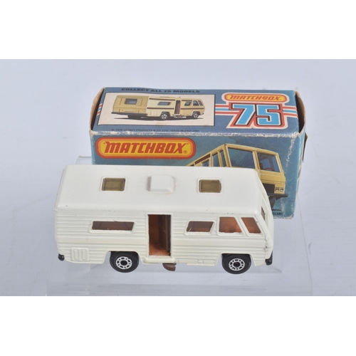 192 - FIVE BOXED MATCHBOX SUPERFAST 75 MODEL CARS, the first a New 54d Mobile Home, cream body with black ... 