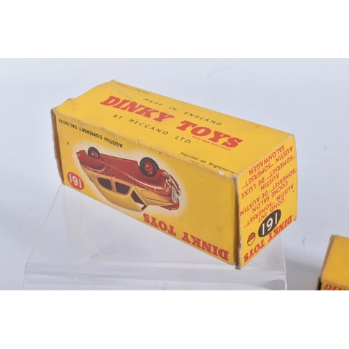 195 - TWO BOXED DIE CAST DINKY TOYS MODEL VEHICLES, the first a Austin Healey '100' Sports car, reference ... 