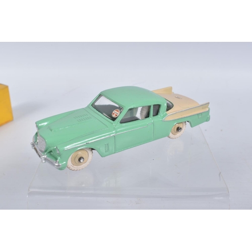 196 - TWO BOXED DIE CAST DINKY TOYS MODEL VEHICLES, the first a type 2 Studebaker Golden Hawk, reference 1... 