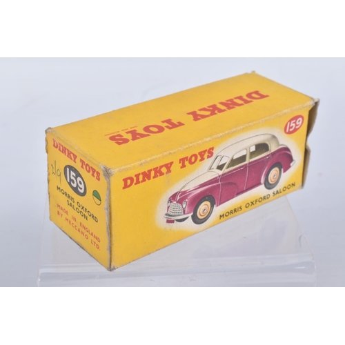 197 - A BOXED DIE CAST DINKY TOYS MORRIS OXFORD SALOON MODEL VEHCILE, box 3, reference 159, cream lower bo... 