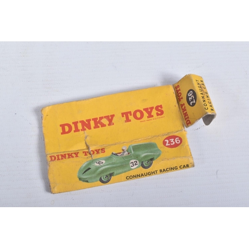 201 - FOUR BOXED DIECAST DINKY TOYS MODEL SPORTS CARS, the first a Mercedes Benz Racing Car, reference 237... 