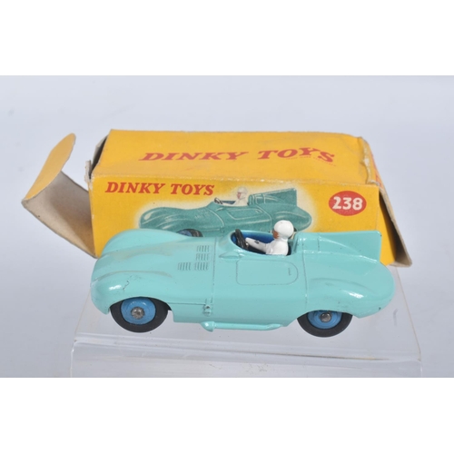 201 - FOUR BOXED DIECAST DINKY TOYS MODEL SPORTS CARS, the first a Mercedes Benz Racing Car, reference 237... 