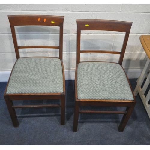 188 - A PARTIALLY WHITE PAINTED TABLE, width 92cm x depth 63cm x height 77cm, a pair of matching chairs, a... 