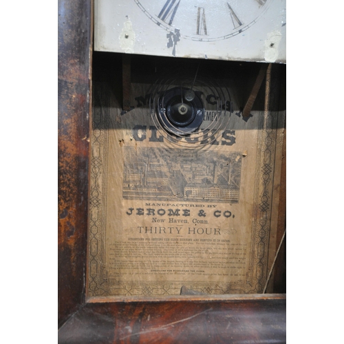 189 - JEROME AND CO, AN AMERICAN WALL CLOCK, with two weights, one pendulum, and one winding key, along wi... 