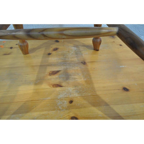 205 - A MODERN PINE RECTANGULAR TABLE, width 72cm x depth 60cm x height 76cm, a single pine chair, along w... 