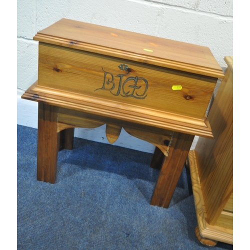 206 - FOUR PIECES OF MODERN PINE OCCASIONAL FURNITURE, to include a blanket chest, width 85cm x depth 40cm... 