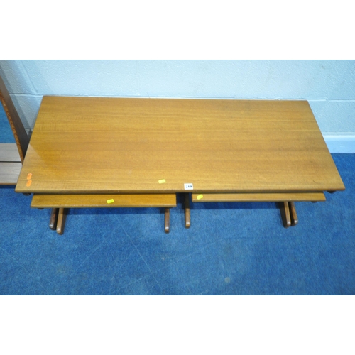 219 - PORTWOOD FURNITURE LIMITED,  A MID CENTURY TEAK NEST OF THREE TABLES, largest table width 120cm x de... 