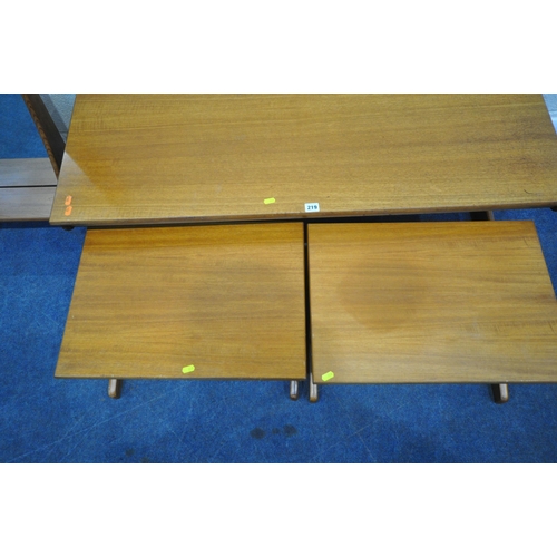 219 - PORTWOOD FURNITURE LIMITED,  A MID CENTURY TEAK NEST OF THREE TABLES, largest table width 120cm x de... 