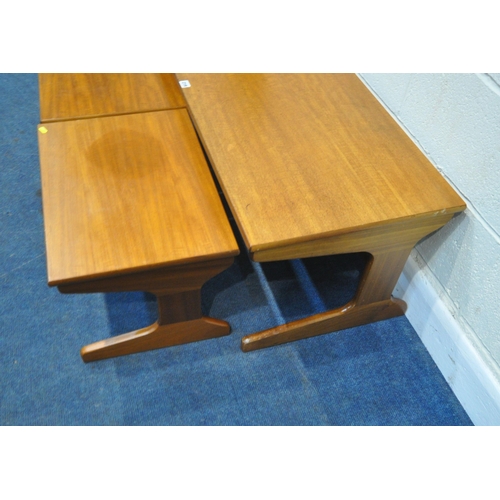 219 - PORTWOOD FURNITURE LIMITED,  A MID CENTURY TEAK NEST OF THREE TABLES, largest table width 120cm x de... 