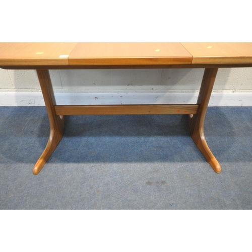 220 - MCINTOSH, A MID CENTURY TEAK OVAL EXTENDING DINING TABLE, with a single fold out leaf, extended leng... 