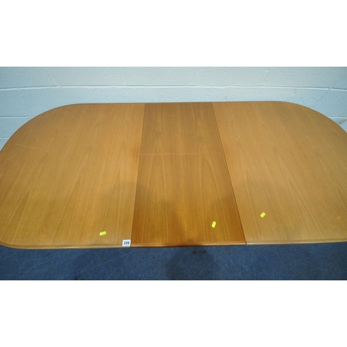 220 - MCINTOSH, A MID CENTURY TEAK OVAL EXTENDING DINING TABLE, with a single fold out leaf, extended leng... 