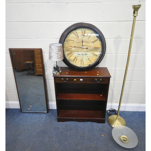 225 - A LATE 20TH CENTURY MAHOGANY OPEN BOOKCASE, with a single drawer, width 79cm x depth 30cm x height 8... 