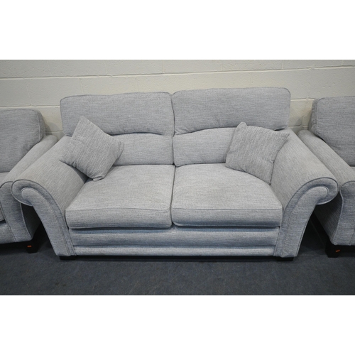 229 - A MODERN GREY THREE PIECE LOUNGE SUITE, comprising a two seater sofa, length 194cm x depth 94cm x he... 