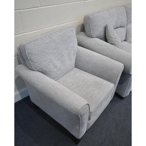 229 - A MODERN GREY THREE PIECE LOUNGE SUITE, comprising a two seater sofa, length 194cm x depth 94cm x he... 