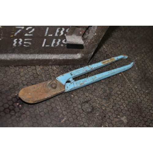 82 - TWO 1960 MILITARY 'AMMO' BOXES, containing tools including a vintage aluminium petrol cap, a pair of... 