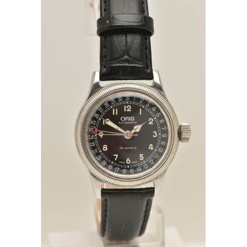 404 - AN 'ORIS' BIG CROWN POINTER DATE WRISTWATCH, automatic movement, round black dial, signed 'Oris', Ar... 