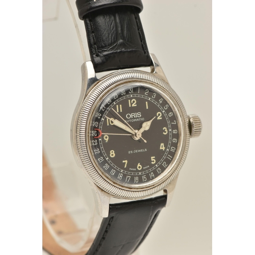 404 - AN 'ORIS' BIG CROWN POINTER DATE WRISTWATCH, automatic movement, round black dial, signed 'Oris', Ar... 