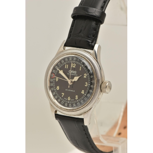 404 - AN 'ORIS' BIG CROWN POINTER DATE WRISTWATCH, automatic movement, round black dial, signed 'Oris', Ar... 