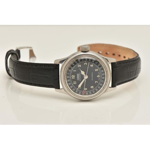 404 - AN 'ORIS' BIG CROWN POINTER DATE WRISTWATCH, automatic movement, round black dial, signed 'Oris', Ar... 