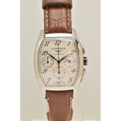 406 - A 'LONGINES' EVIDENZA WRISTWATCH, automatic movement, off white rectangular form chronograph dial, s... 