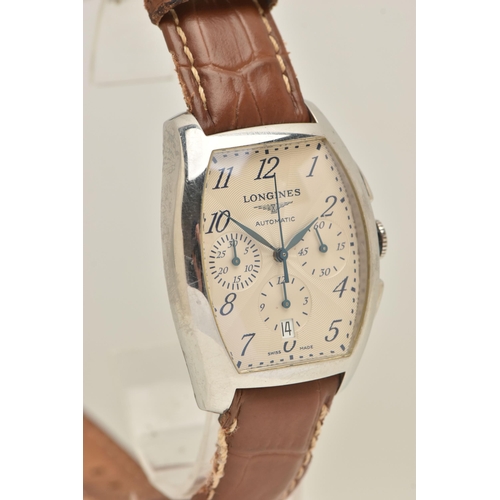 406 - A 'LONGINES' EVIDENZA WRISTWATCH, automatic movement, off white rectangular form chronograph dial, s... 