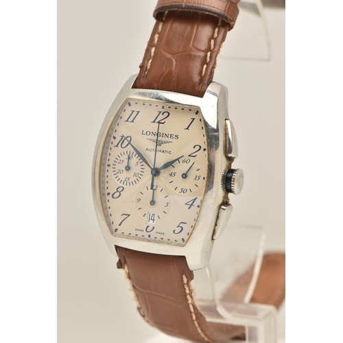 406 - A 'LONGINES' EVIDENZA WRISTWATCH, automatic movement, off white rectangular form chronograph dial, s... 