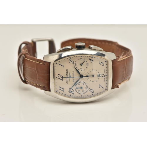 406 - A 'LONGINES' EVIDENZA WRISTWATCH, automatic movement, off white rectangular form chronograph dial, s... 