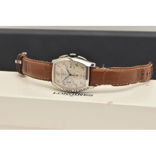 406 - A 'LONGINES' EVIDENZA WRISTWATCH, automatic movement, off white rectangular form chronograph dial, s... 