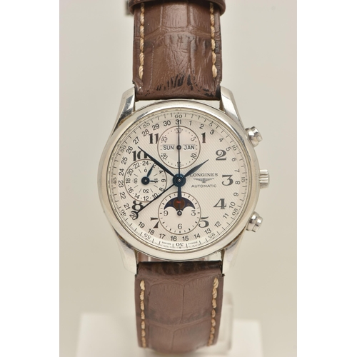 407 - A 'LONGINES' MASTER COLLECTION WRISTWATCH, automatic movement, round chronograph dial, moonphase, da... 