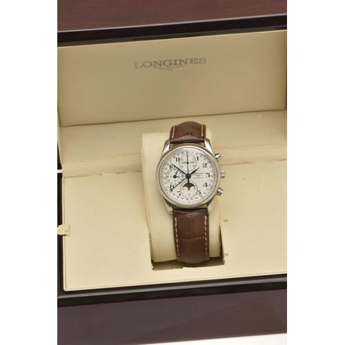 407 - A 'LONGINES' MASTER COLLECTION WRISTWATCH, automatic movement, round chronograph dial, moonphase, da... 