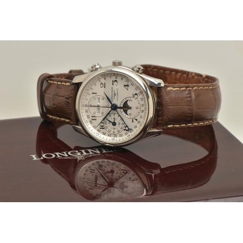 407 - A 'LONGINES' MASTER COLLECTION WRISTWATCH, automatic movement, round chronograph dial, moonphase, da... 