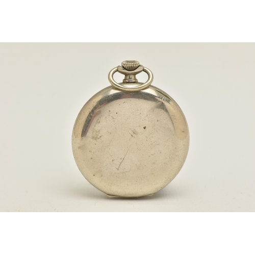 409 - AN 'OMEGA' OPEN FACE POCKET WATCH, hand wound movement, round white dial signed 'Omega', Arabic nume... 