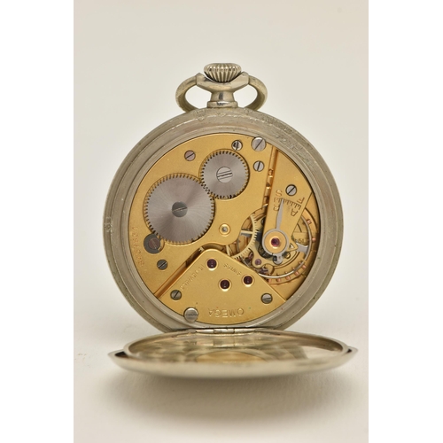 409 - AN 'OMEGA' OPEN FACE POCKET WATCH, hand wound movement, round white dial signed 'Omega', Arabic nume... 