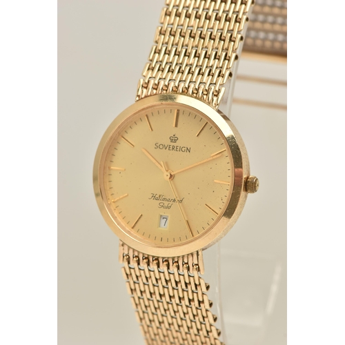 420 - A GENTS BOXED 9CT GOLD 'SOVEREIGN' WRISTWATCH, quartz movement, round gold tone dial signed 'Soverei... 