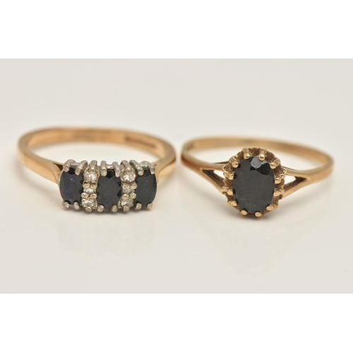 427 - TWO 9CT GOLD GEM SET RINGS, to include a sapphire and diamond dress ring, together with a sapphire s... 