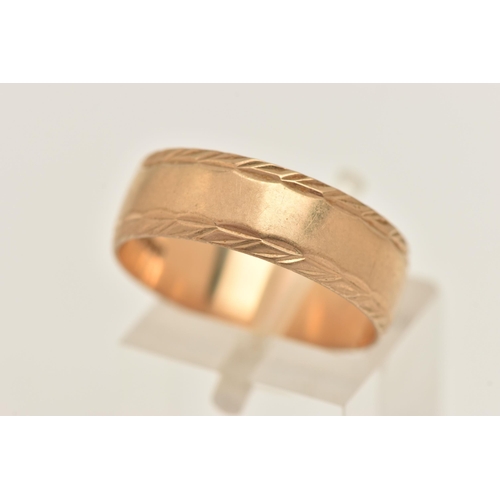 433 - A 9CT GOLD WIDE BAND RING, polished and textured design, approximate band width 6.7mm, hallmarked 9c... 