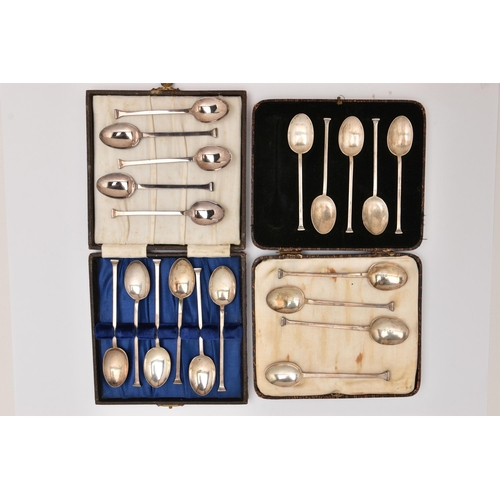 517 - AN ASSORTMENT OF SILVER SPOONS, to include a cased set of six silver teaspoons, an incomplete case o... 