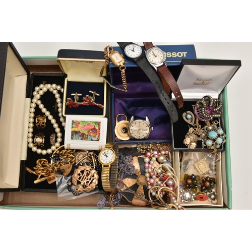 524 - A BOX OF ASSORTED ITEMS, to include a gents 'Tissot' Automatic SeaStar, stainless steel watch head (... 