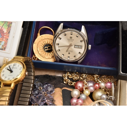 524 - A BOX OF ASSORTED ITEMS, to include a gents 'Tissot' Automatic SeaStar, stainless steel watch head (... 