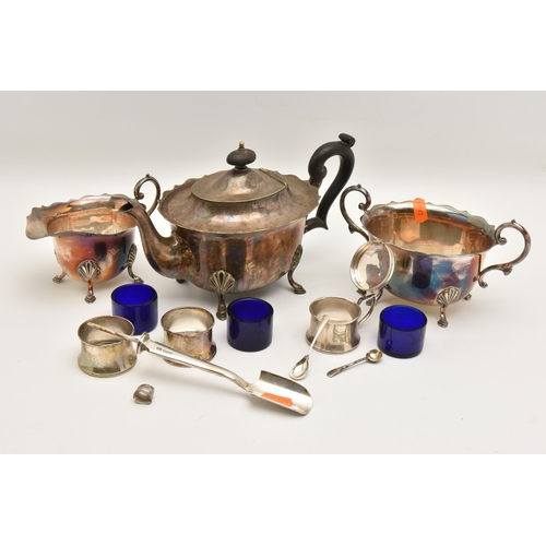 518 - SILVER AND WHITE METAL ITEMS, to include two silver salts and a matching mustard with hinged cover a... 