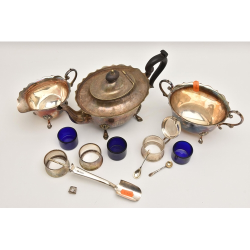 518 - SILVER AND WHITE METAL ITEMS, to include two silver salts and a matching mustard with hinged cover a... 