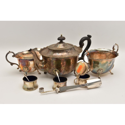 518 - SILVER AND WHITE METAL ITEMS, to include two silver salts and a matching mustard with hinged cover a... 