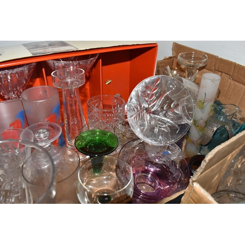 890 - FIVE BOXES OF ASSORTED GLASSWARE to include assorted drinking glasses comprising shot glasses, aperi... 