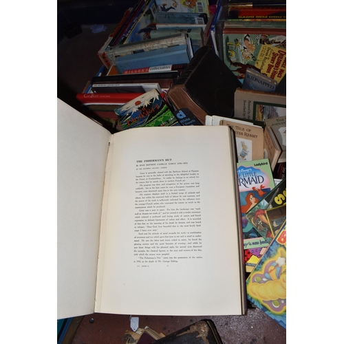 891 - FOUR BOXES OF VINTAGE CHILDREN'S BOOKS, EPHEMERA, AND ANTIQUE INTEREST BOOKS to include a group of v... 