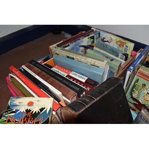 891 - FOUR BOXES OF VINTAGE CHILDREN'S BOOKS, EPHEMERA, AND ANTIQUE INTEREST BOOKS to include a group of v... 