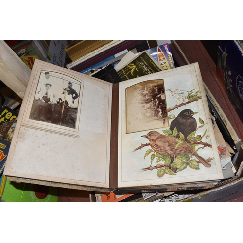 891 - FOUR BOXES OF VINTAGE CHILDREN'S BOOKS, EPHEMERA, AND ANTIQUE INTEREST BOOKS to include a group of v... 