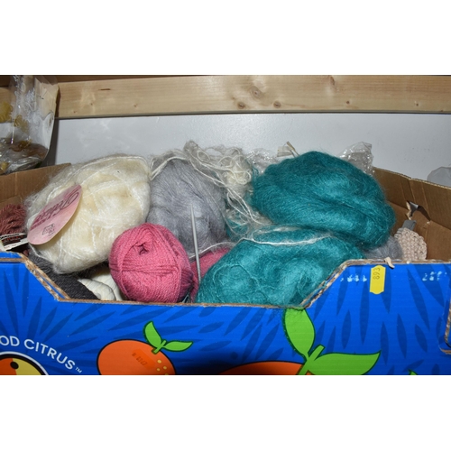 893 - FOUR BOXES AND LOOSE SEWING, EMBROIDERY, AND CHRISTMAS SUPPLIES to include a box of packaged and loo... 