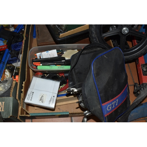 903 - TWO BOXES AND LOOSE FISHING TACKLE AND EQUIPMENT, to include a large quantity of vintage keep nets, ... 