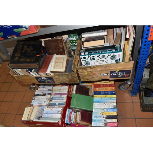 905 - FOUR BOXES OF BOOKS, approximately eighty books, subjects include a collection of paperback love sto... 