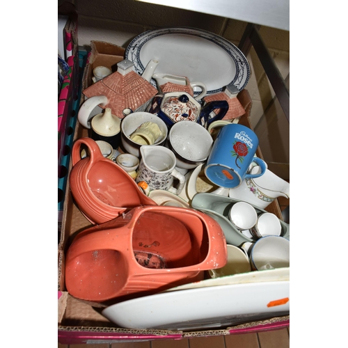 907 - FOUR BOXES AND LOOSE CERAMICS AND KITCHENWARE, to include a T.G Green & Co. Ltd. Gresley yellow kitc... 